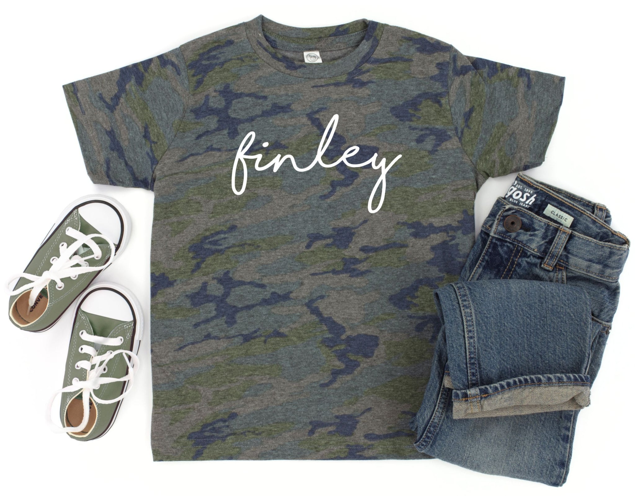 Custom Personalized Camo Script Name Toddler Graphic Tee