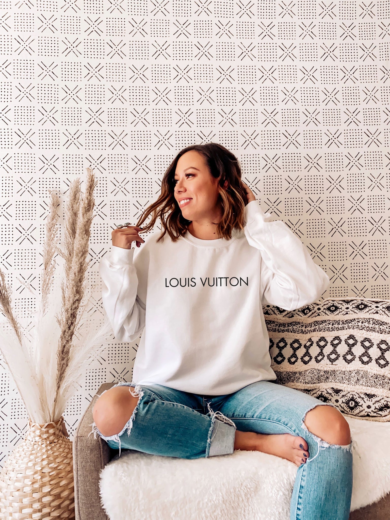Louis Vuitton LV Designer Text Inspired Graphic Sweatshirt